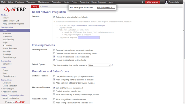 OpenERP 7.0 Modules Configuration