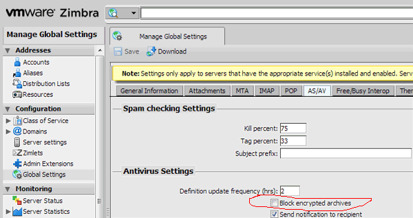 Zimbra block encrypted archives - VION Technology Blog