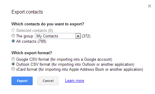 Google Apps Export as Outlook