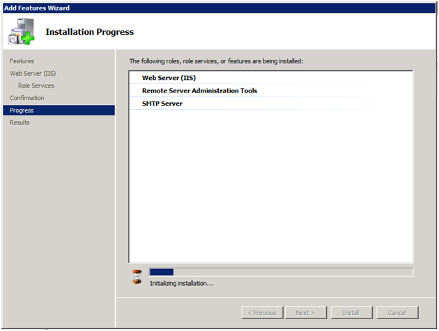Windows 2008 SMTP installing progres